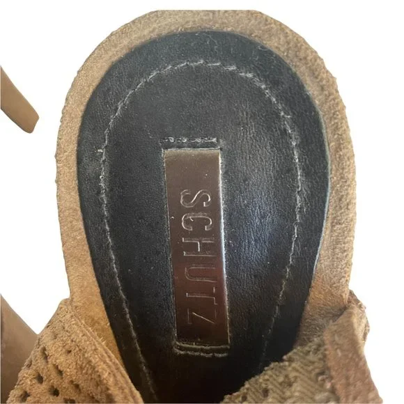 SCHUTZ Tan Suede Lace Up Heels Size 6 - Picture 7 of 8